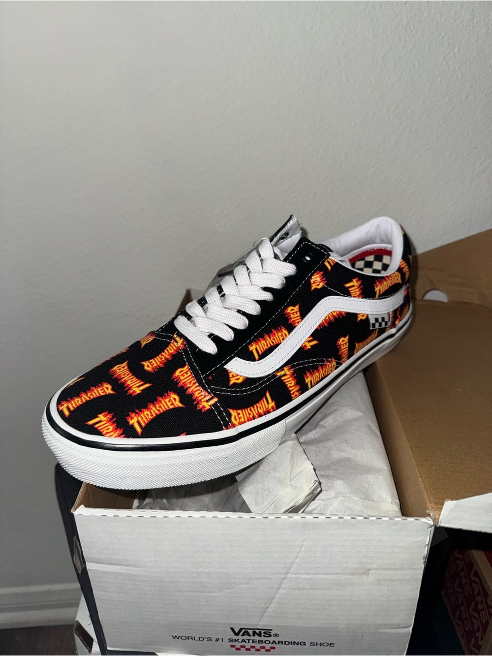Vans Old Skool Thrasher Black with Orange and Yellow Flame Print